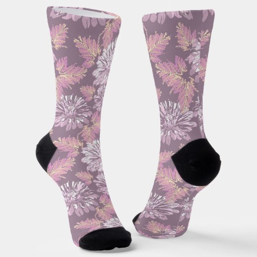 Roze bloemen, waterverf, retro sokken (Gebogen)
