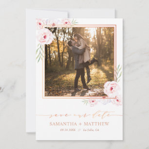 Roze Bloemen Waterverf Roos Goud Foto Bruiloft Save The Date