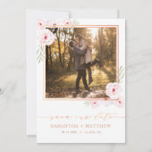 Roze Bloemen Waterverf Roos Goud Foto Bruiloft Save The Date (Voorkant)