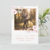Roze Bloemen Waterverf Roos Goud Foto Bruiloft Save The Date (Staand voorkant)