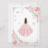 Roze Bloemen Waterverf Rozen Silver Quinceanera Kaart (Achterkant)