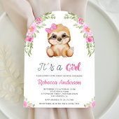 Roze Bloemen Waterverf Schattigee Luiaard Boog Bab Kaart