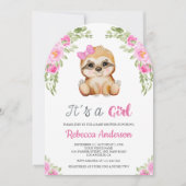 Roze Bloemen Waterverf Schattigee Luiaard Boog Bab Kaart (Voorkant)