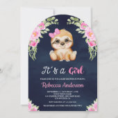 Roze Bloemen Waterverf Sloth Arch Navy Baby shower Kaart (Voorkant)