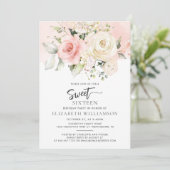 Roze Bloemen Waterverf Sweet 16 Kaart (Staand voorkant)