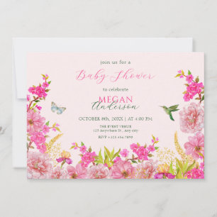 Roze Bloemen waterverf Tropische Vogel baby shower Kaart