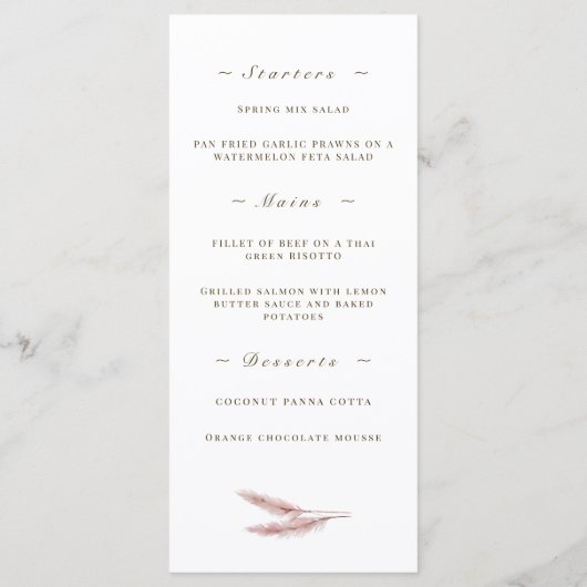 Roze Bloemen Waterverf Trouwdiner Menu (Achterkant)