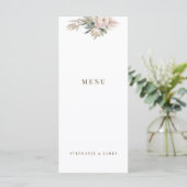 Roze Bloemen Waterverf Trouwdiner Menu (Staand voorkant)