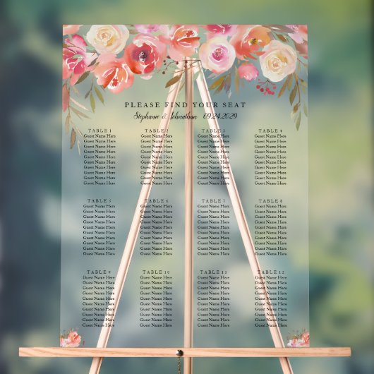 Roze Bloemen Waterverf Trouwstoel Grafiek Acryl Bord (Neutraal)