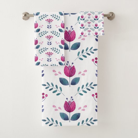Roze Bloemen waterverf Tulp Bad Handdoek (Insitu)