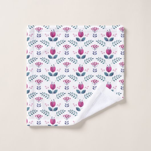 Roze Bloemen waterverf Tulp Bad Handdoek (Wasdoekje)