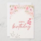 Roze Bloemen Waterverf Verjaardag Uitnodiging Kaar (Achterkant)