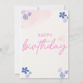 Roze Bloemen Waterverf Verjaardag Uitnodiging Kaar (Achterkant)