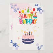 Roze Bloemen Waterverf Verjaardag Uitnodiging Kaar (Voorkant / Achterkant)