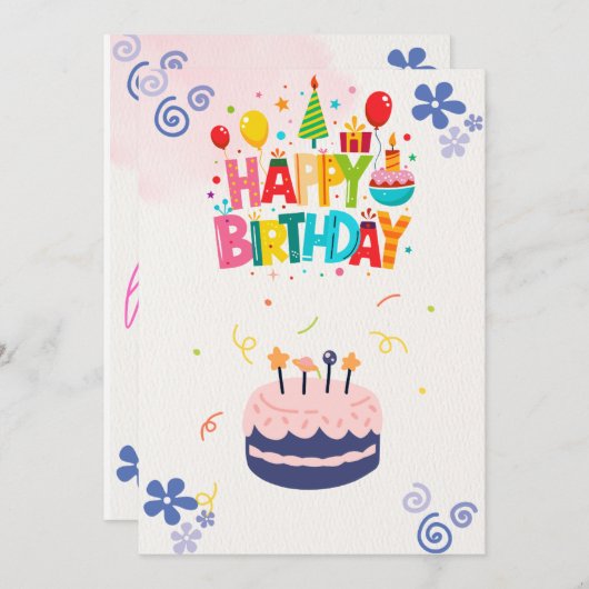 Roze Bloemen Waterverf Verjaardag Uitnodiging Kaar (Voorkant / Achterkant)