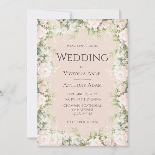 Roze Bloemen Waterverf Vintage bruiloft Kaart (Voorkant)