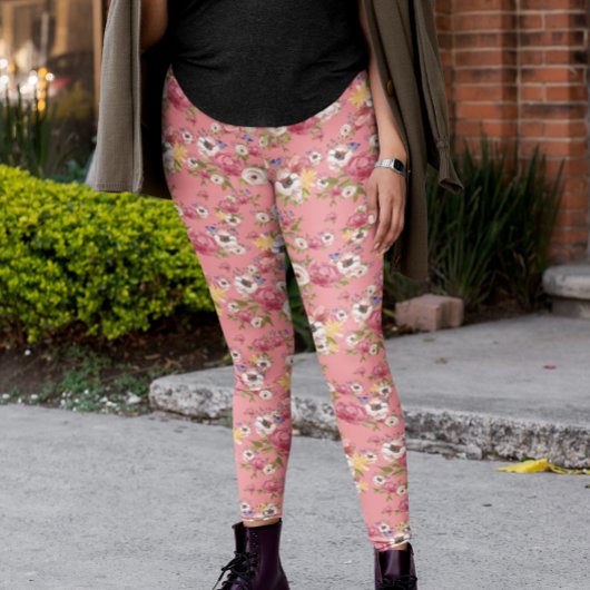 Roze bloemen Waterverf voor haar Leggings