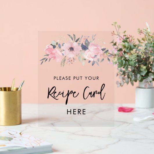 Roze Bloemen Waterverf Vrijgezellenfeest Recept Acryl Bord (Huwelijk)