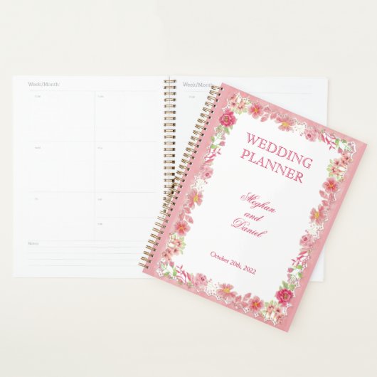 Roze Bloemen Waterverf Wedding Planner (Display)