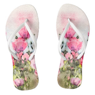 Roze Bloemen Waterverf Zomer Teenslippers