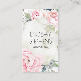 Roze Bloemen  Waterverven Elegant Neutral Visitekaartje