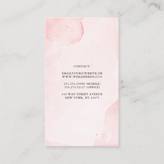 Roze Bloemen  Waterverven Elegant Neutral Visitekaartje (Achterkant)