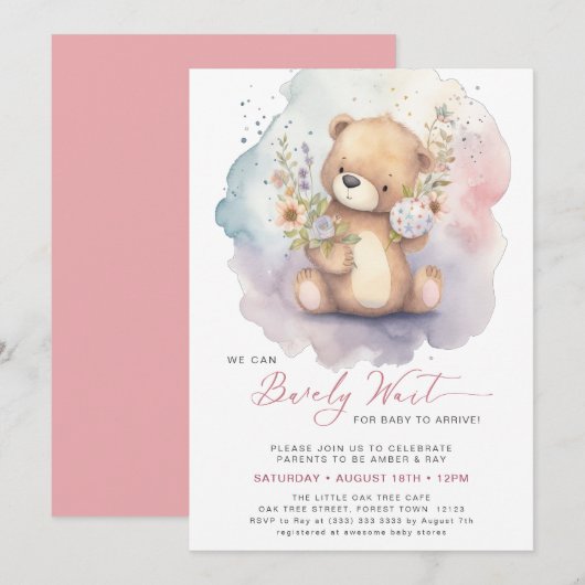 Roze Bloemen We kunnen bijna wachten Meisje Baby s Kaart (Voorkant / Achterkant)