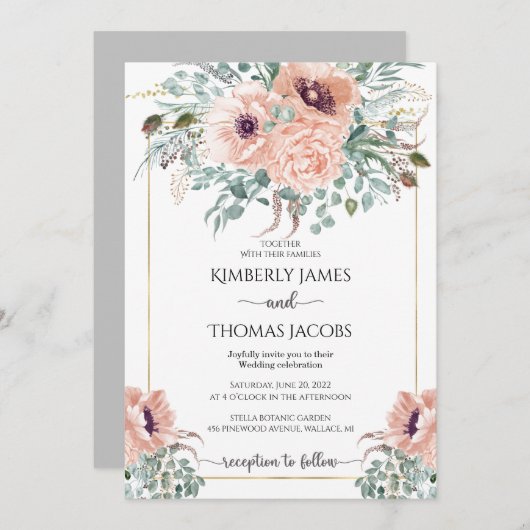 Roze bloemen Weddenschap Kaart (Voorkant / Achterkant)