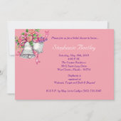 Roze Bloemen Wedding Bells Bruids Douche Uitnodigi Kaart (Voorkant)