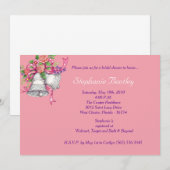 Roze Bloemen Wedding Bells Bruids Douche Uitnodigi Kaart (Voorkant / Achterkant)