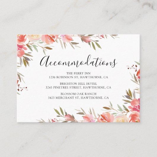 Roze Bloemen Wedding Hotel Accommodatie Visitekaartje (Voorkant)