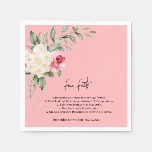 Roze Bloemen Wedding Leuke Feiten Servetten (Voorkant)
