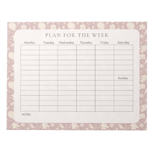 Roze Bloemen Weekly Planner Tearaway Notitieblok (Voorkant)