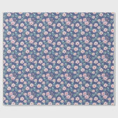 Roze Bloemen Weide Marineblauw Inpakpapier (Vlak)