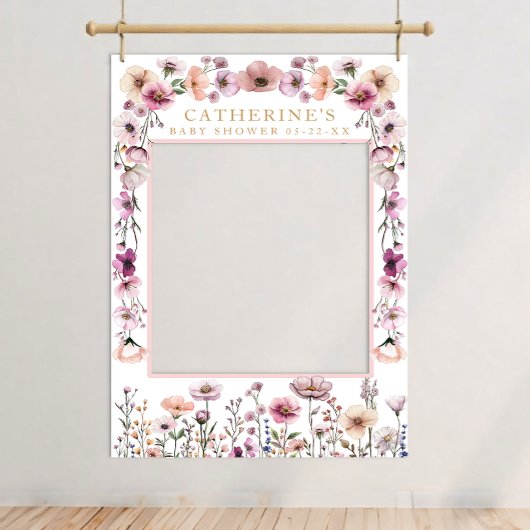 Roze Bloemen Weidebloem Foto Booth Poster – Stofig
