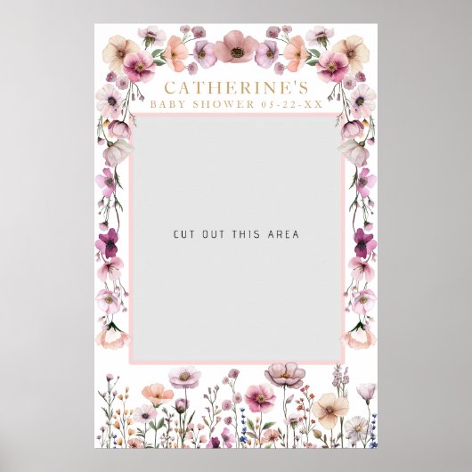 Roze Bloemen Weidebloem Foto Booth Poster – Stofig (Voorkant)