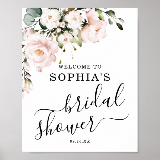 Roze Bloemen Welkom Bruidsjurk Shower Bord Poster (Voorkant)
