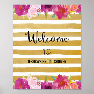 Roze bloemen Welkom Poster afdrukken