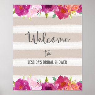 Roze bloemen Welkom Poster afdrukken