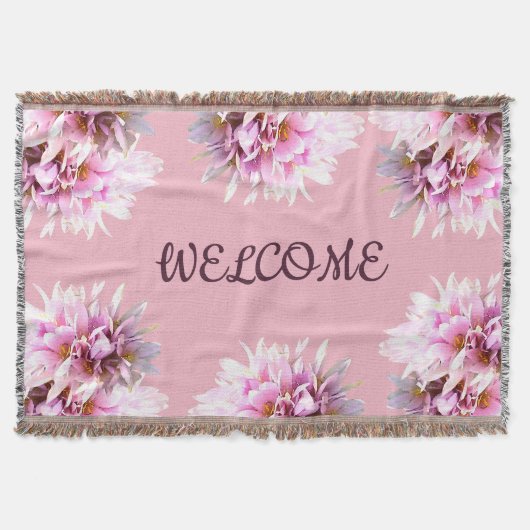 Roze bloemen Welkom Thow Blanket Deken (Voorkant)
