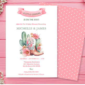 Roze Bloemen Western Cowgirl Baby shower Kaart