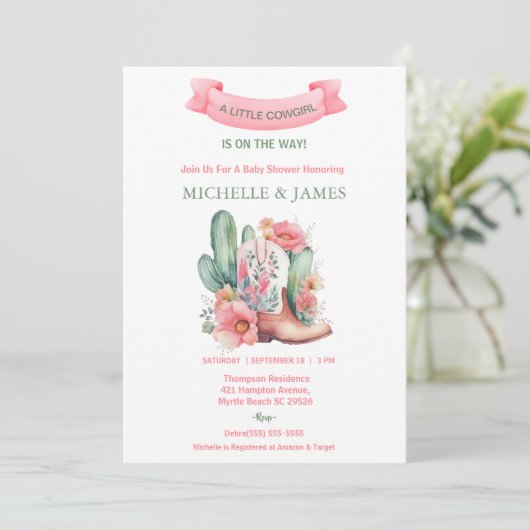 Roze Bloemen Western Cowgirl Baby shower Kaart (Staand voorkant)