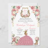 Roze Bloemen Western Mariachi Charro Quinceañera Kaart (Voorkant)