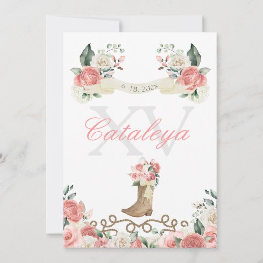 Roze Bloemen Western Mariachi Charro Quinceañera Kaart (Achterkant)