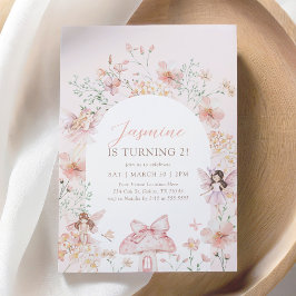 Roze Bloemen Whimsical Fairy Verjaardag Kaart