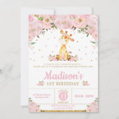 Roze Bloemen Whimsical Giraffe Meisje Verjaardagsf Kaart (Voorkant)