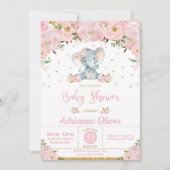 Roze Bloemen Whimsical Olifant Meisje Baby shower Kaart (Voorkant)