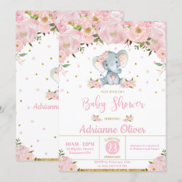 Roze Bloemen Whimsical Olifant Meisje Baby shower Kaart