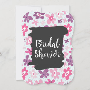 Roze Bloemen Whimsisch Retro Patroon Bruiloft Fees Kaart