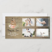 Roze Bloemen Wijn Barrel Rustiek Dank u Bruiloft Bedankkaart (Voorkant)